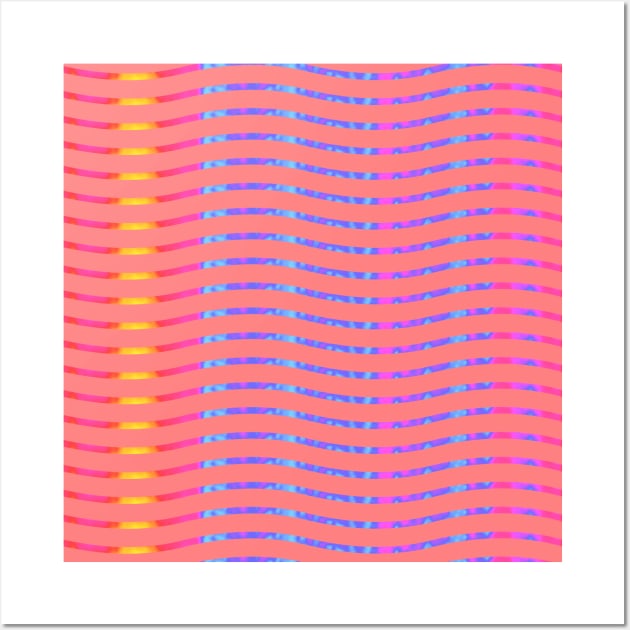 Wavy Lines Rainbow on Pink Wall Art by ArtticArlo